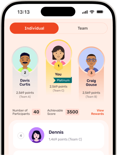 Mobile dashboard screen with leaderboard and progress insights